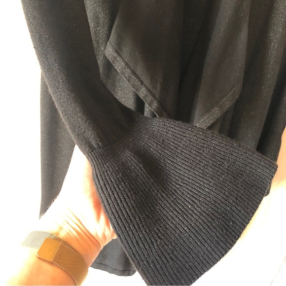 White House Black Market long black open cardigan tiny metallic flecks size M - Picture 3 of 8